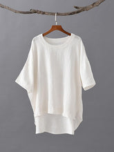 Solid Color Loose High-Low Round Neck Splicing T-Shirt